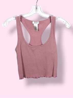 Ardene Pink Ribbed Cropped Racerback Tank Top XS/S